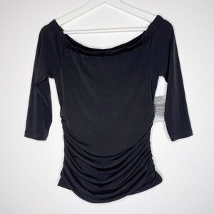 BOSTON PROPER Black Ruched Off The Shoulder Blouse